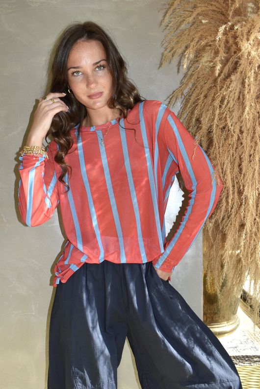 Bobby Mesh Layering Top Stripe Red & Turquoise /7=