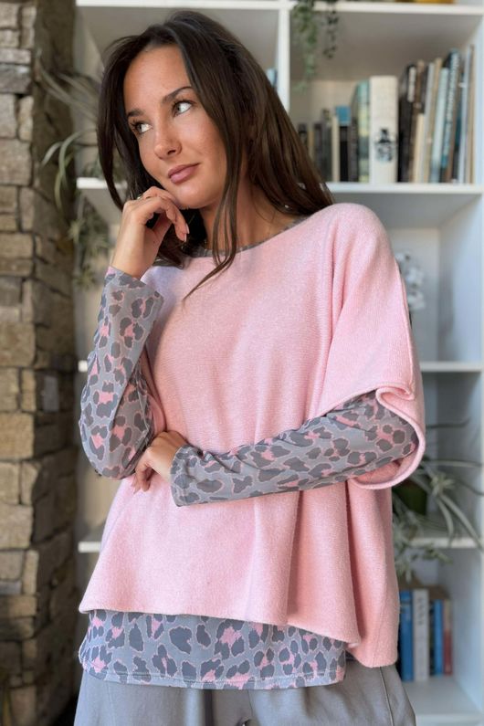 Bobby Mesh Layering Top Technicolour Leopard Grey & Rose /3=