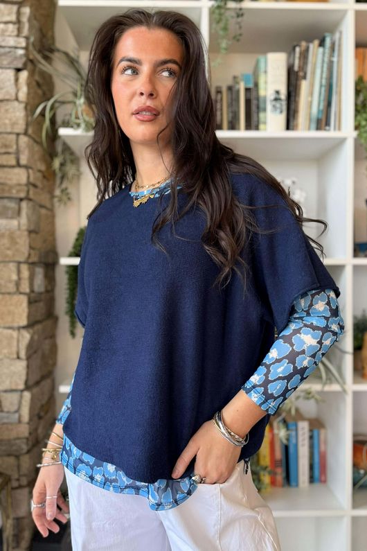 Bobby Mesh Layering Top Technicolour Leopard Navy & Turquoise /10=