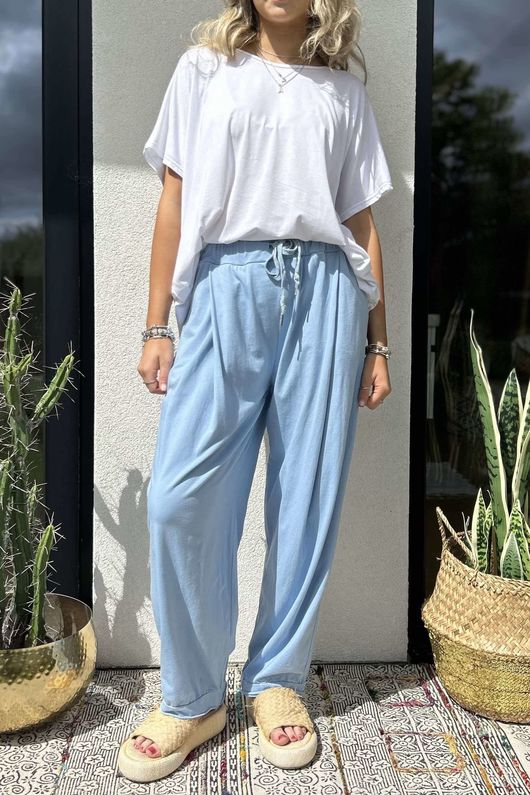 Bodhi Cotton Jersey Pleat Cocoon Pant Denim