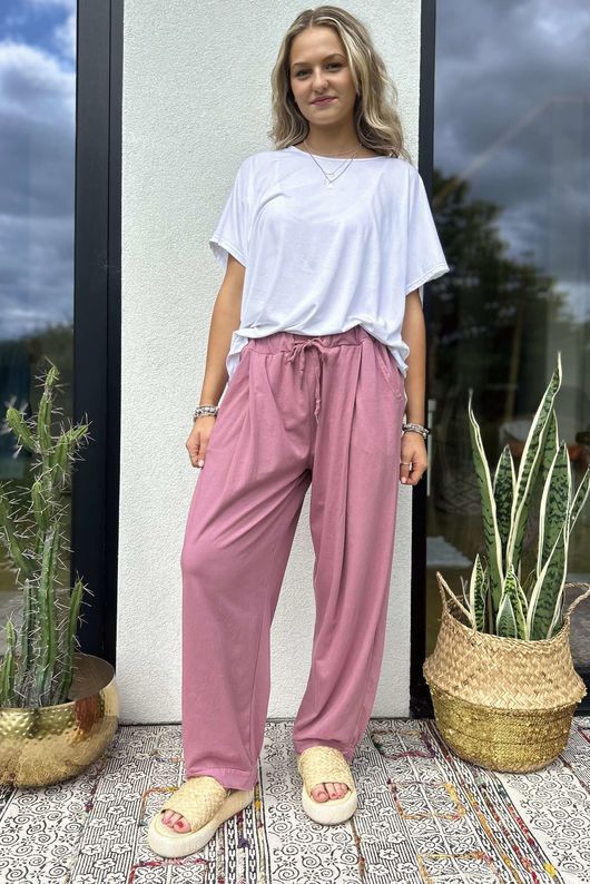 Bodhi Cotton Jersey Pleat Cocoon Pant Indian Pink