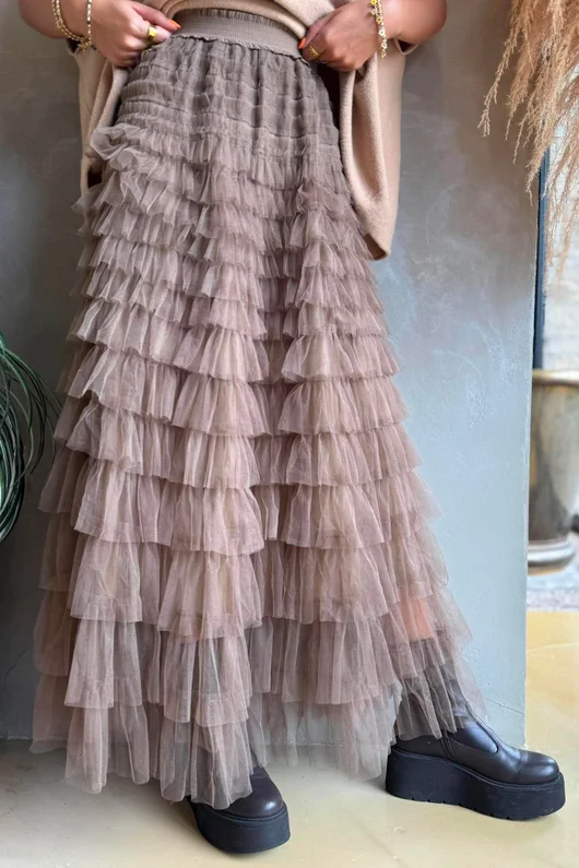 Bowie Mesh Midaxi Skirt Earth 