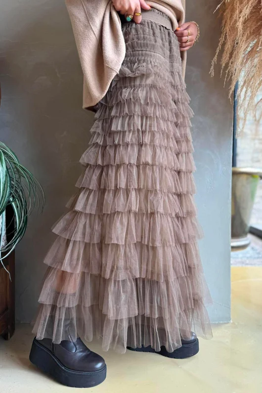 Bowie Mesh Midaxi Skirt Earth 