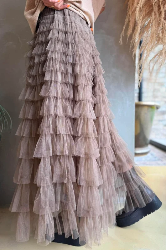 Bowie Mesh Midaxi Skirt Earth 