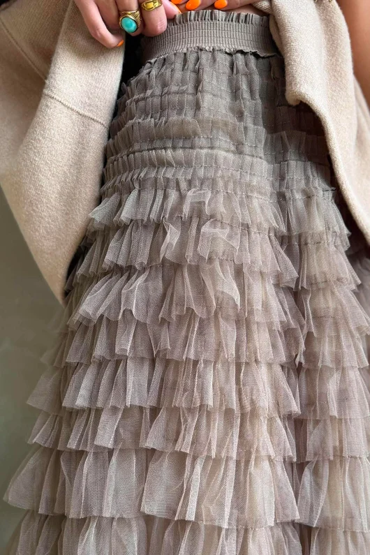 Bowie Mesh Midaxi Skirt Earth 