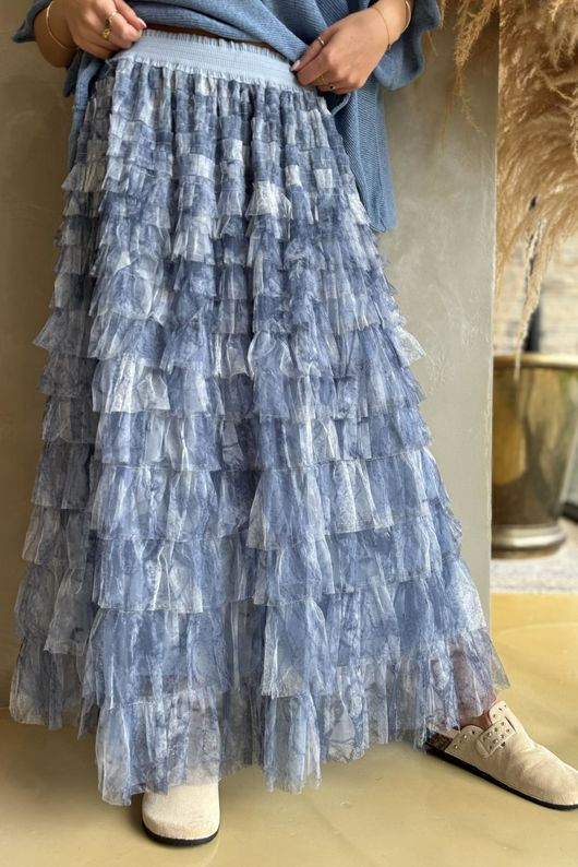 Bowie Mesh Midaxi Skirt Marble Denim ~