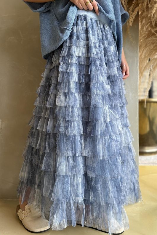 Bowie Mesh Midaxi Skirt Marble Denim ~