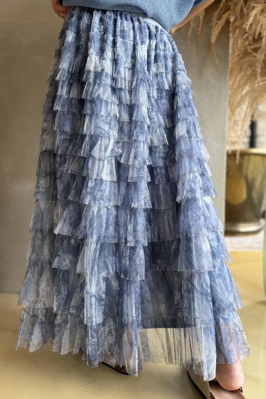 Bowie Mesh Midaxi Skirt Marble Denim ~