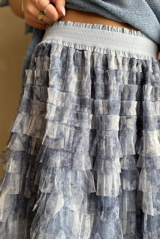 Bowie Mesh Midaxi Skirt Marble Denim ~