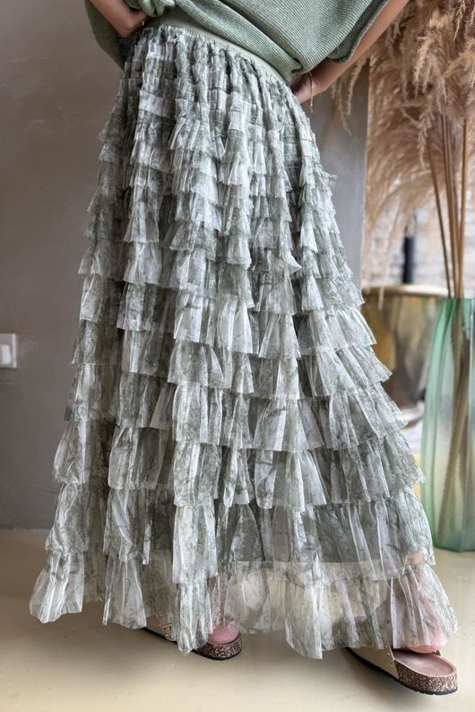 Bowie Mesh Midaxi Skirt Marble Khaki ~