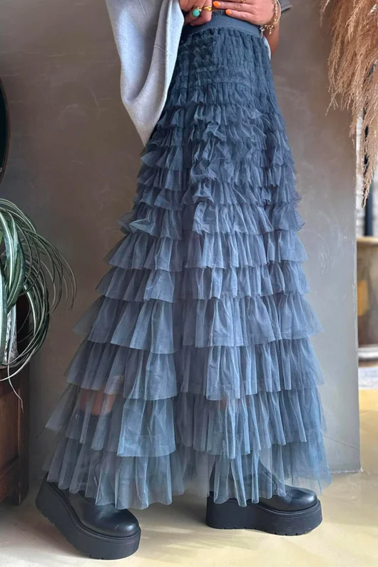 Bowie Mesh Midaxi Skirt Blue Steel 