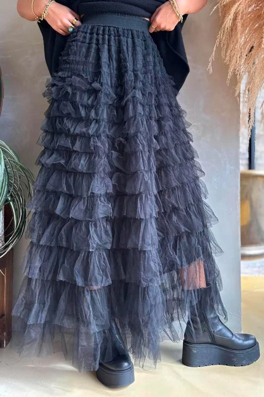 Bowie Mesh Midaxi Skirt Black 