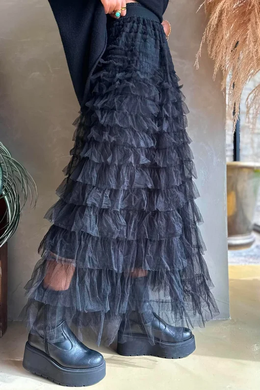Bowie Mesh Midaxi Skirt Black 
