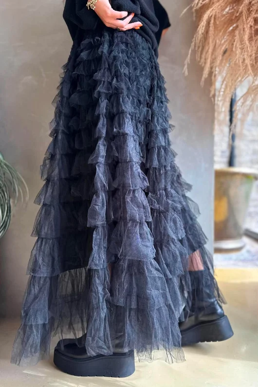 Bowie Mesh Midaxi Skirt Black 
