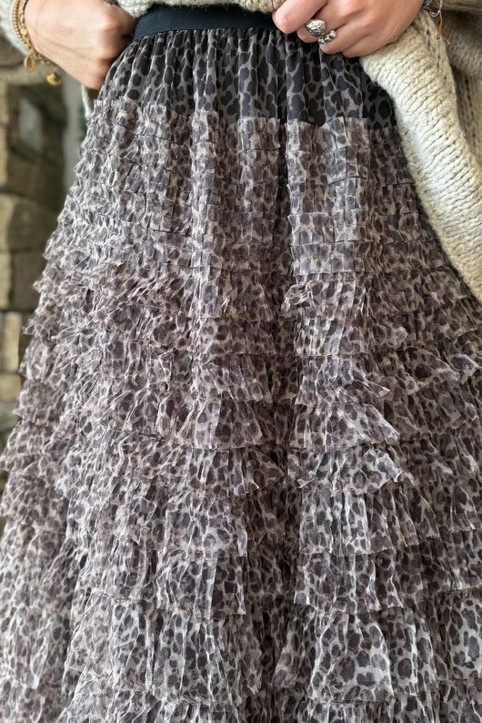 Bowie Micro Leopard Mesh Midaxi Skirt Natural