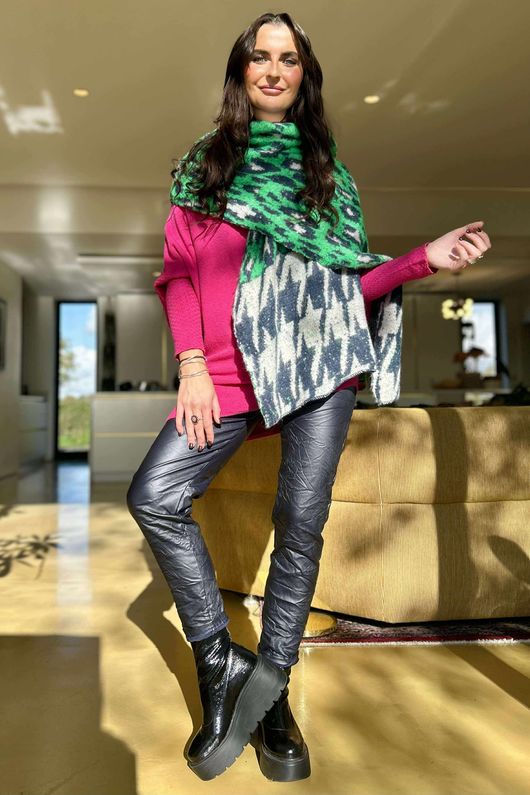 Brick Lane Leopard Houndstooth Shawl Scarf Jade /50=