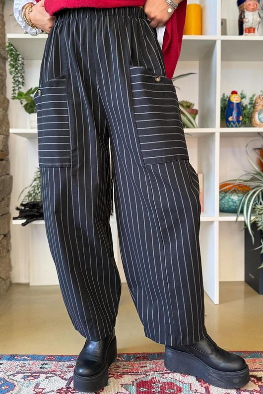 Burlington Stretch Button Pocket Barrel Pant Black