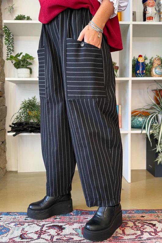 Burlington Stretch Button Pocket Barrel Pant Black