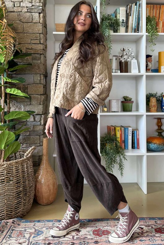 Cabbage Rose Cotton Quilted Jacket Camel