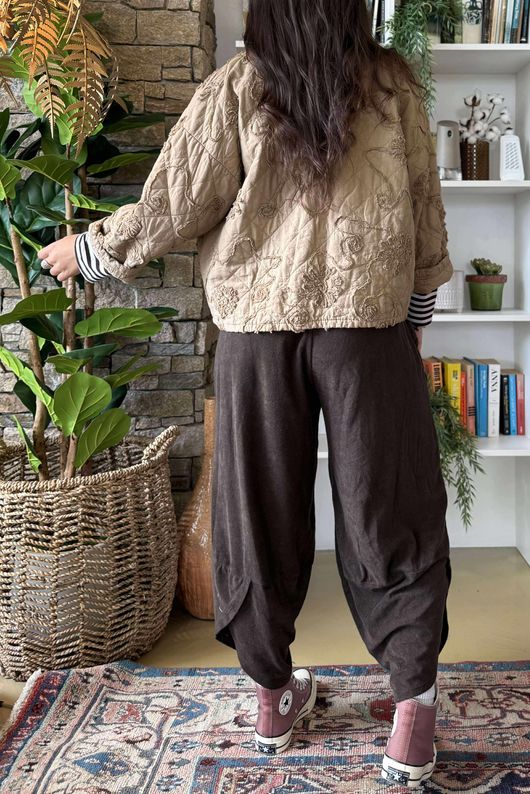 Cabbage Rose Cotton Quilted Jacket Camel