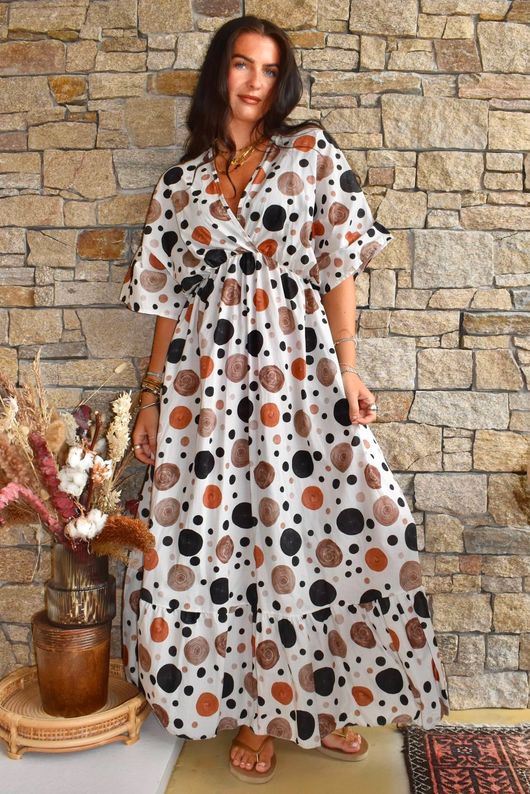 Calista Tie Back Dress Black & Rust