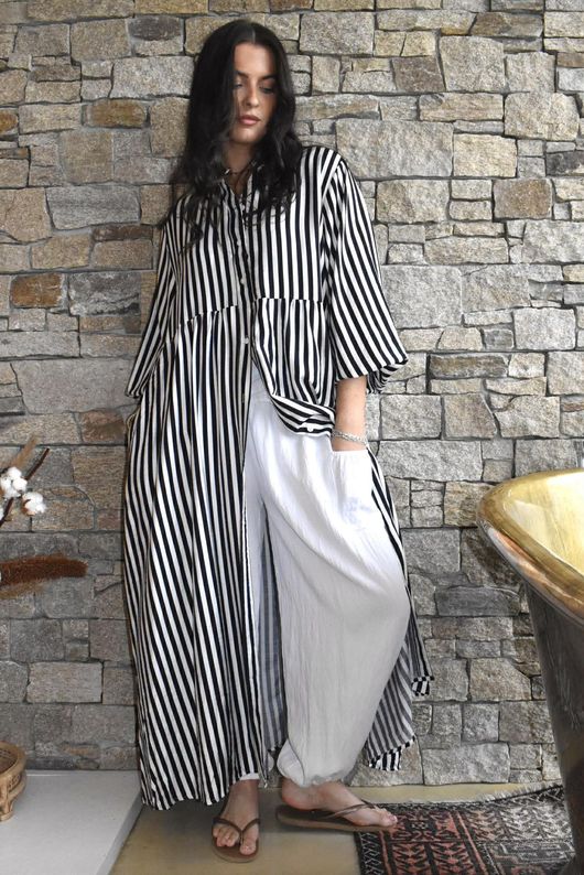 Callie Stripe Maxi Shirt Dress Dark Navy