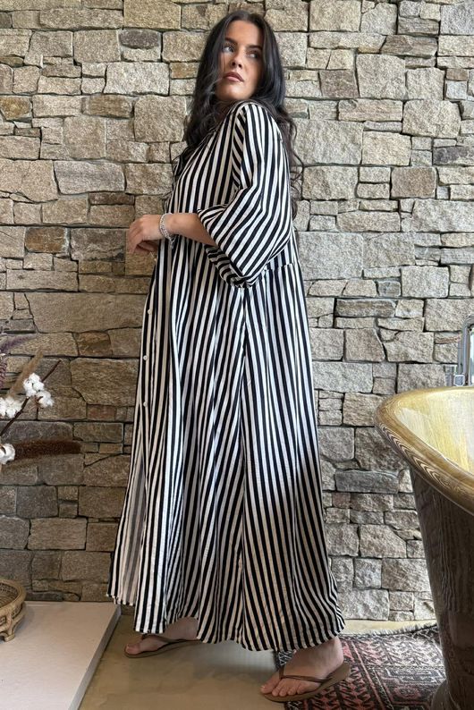 Callie Stripe Maxi Shirt Dress Black