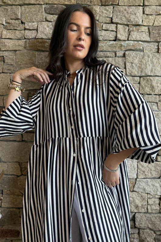 Callie Stripe Maxi Shirt Dress Black