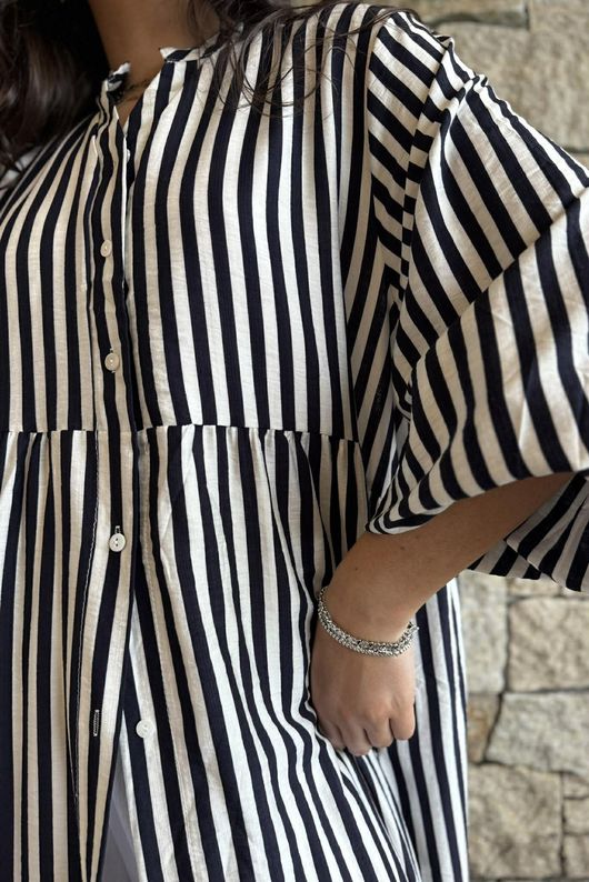 Callie Stripe Maxi Shirt Dress Black