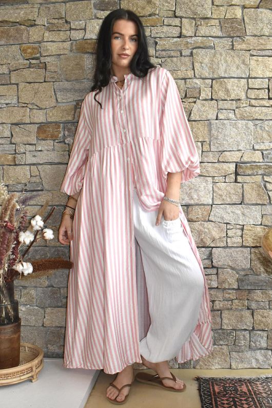 Callie Stripe Maxi Shirt Dress Candy