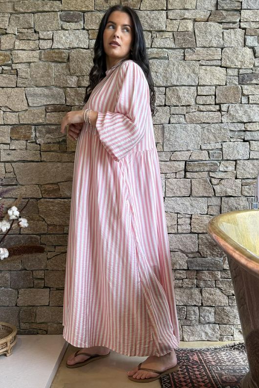 Callie Stripe Maxi Shirt Dress Candy