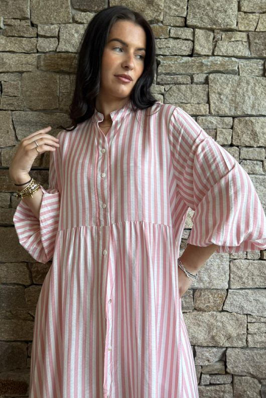 Callie Stripe Maxi Shirt Dress Candy