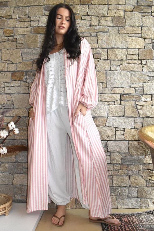 Callie Stripe Maxi Shirt Dress Candy