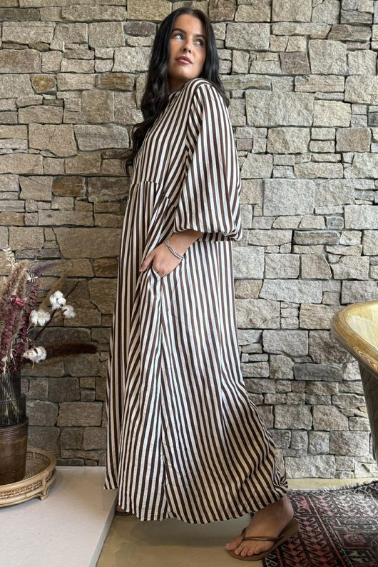 Callie Stripe Maxi Shirt Dress Chocolate