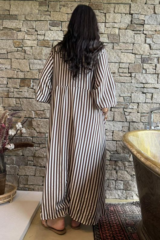 Callie Stripe Maxi Shirt Dress Chocolate