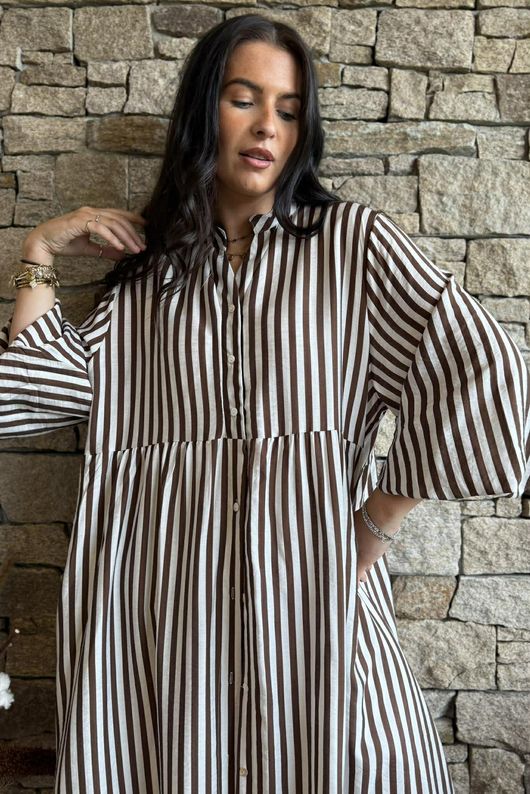 Callie Stripe Maxi Shirt Dress Chocolate