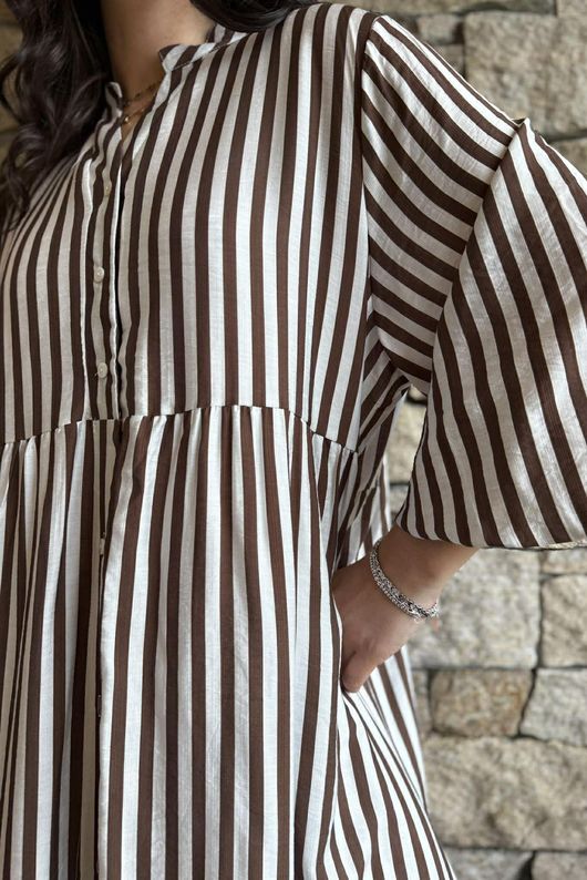 Callie Stripe Maxi Shirt Dress Chocolate