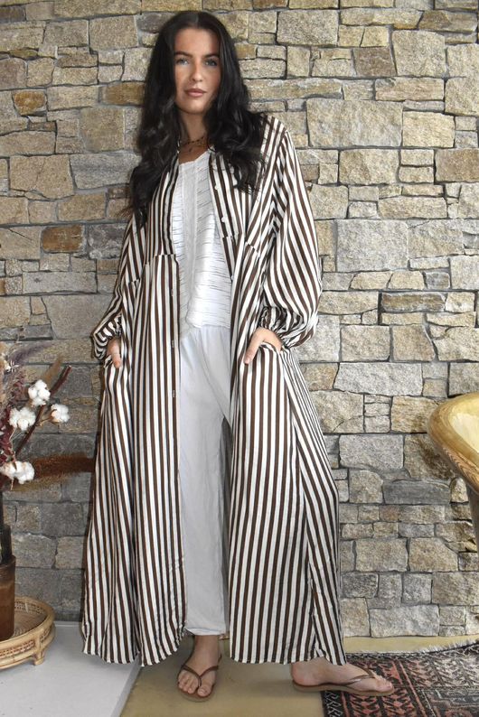 Callie Stripe Maxi Shirt Dress Chocolate