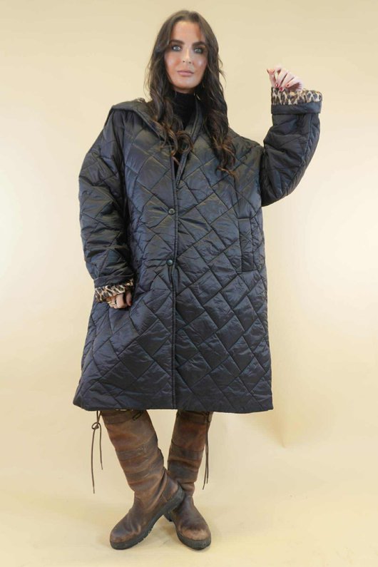 Chester Hooded Long Padded Coat Black ' /9=