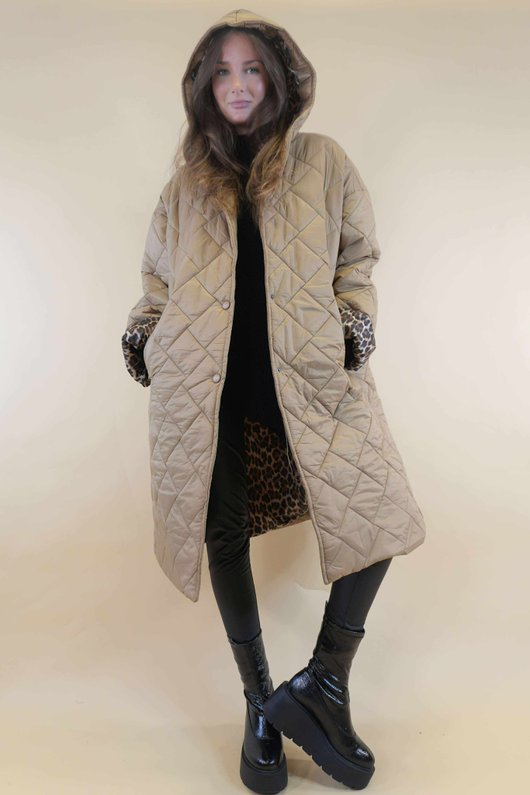 Chester Hooded Long Padded Coat Camel ' /19=