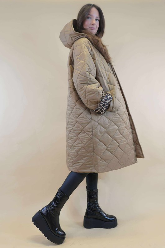 Chester Hooded Long Padded Coat Camel 
