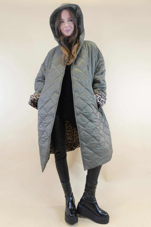 Chester Hooded Long Padded Coat Khaki ' /18=