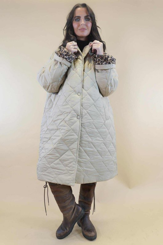 Chester Hooded Long Padded Coat Stone ' /29=