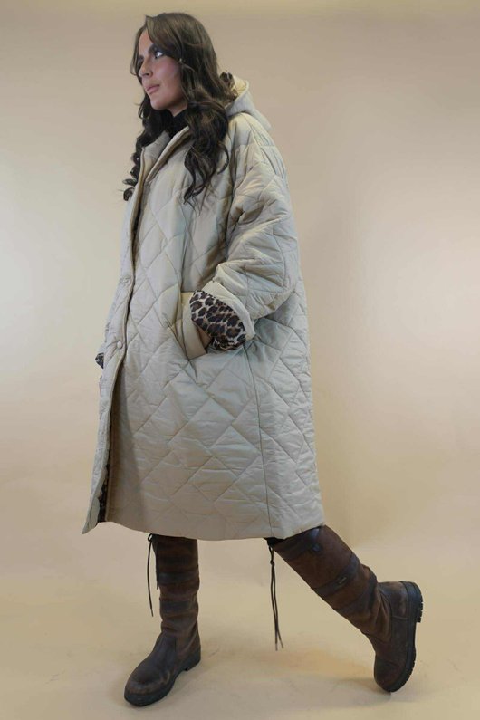 Chester Hooded Long Padded Coat Stone 