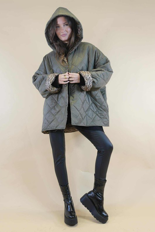 Chester Hooded Short Padded Coat Khaki 