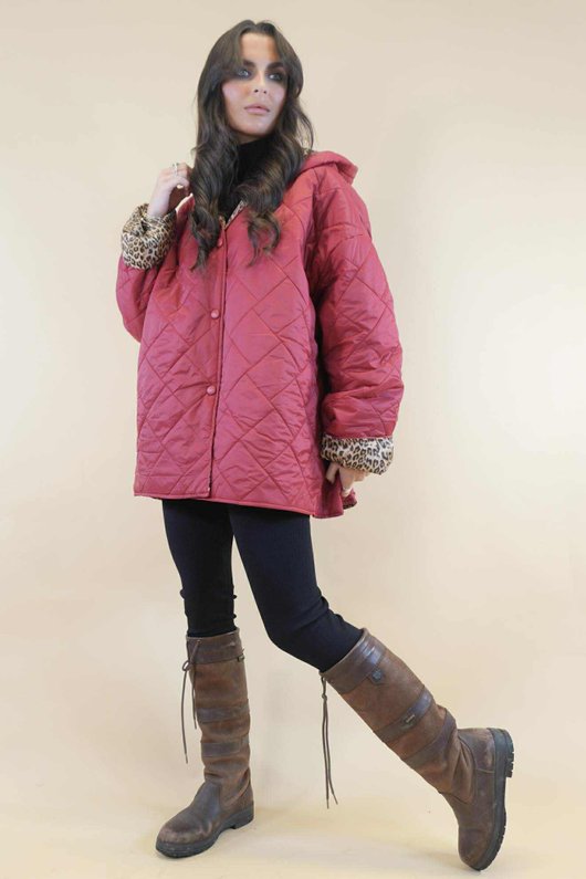 Chester Hooded Short Padded Coat Wine ' /18=