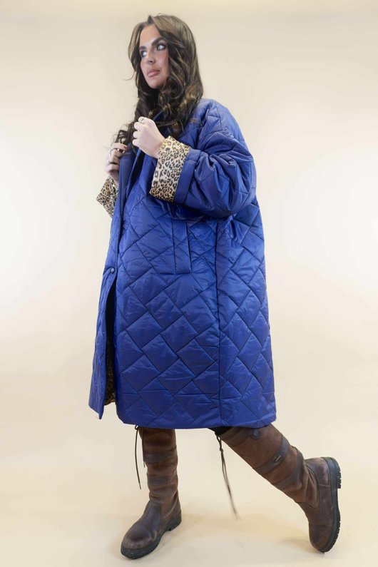 Chester Lapel Long Padded Coat Royal Blue 