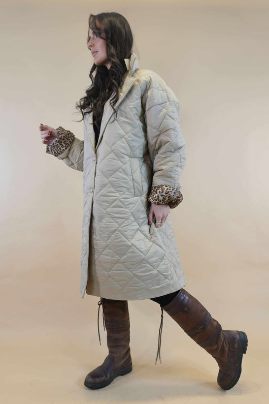 Chester Lapel Long Padded Coat Stone 