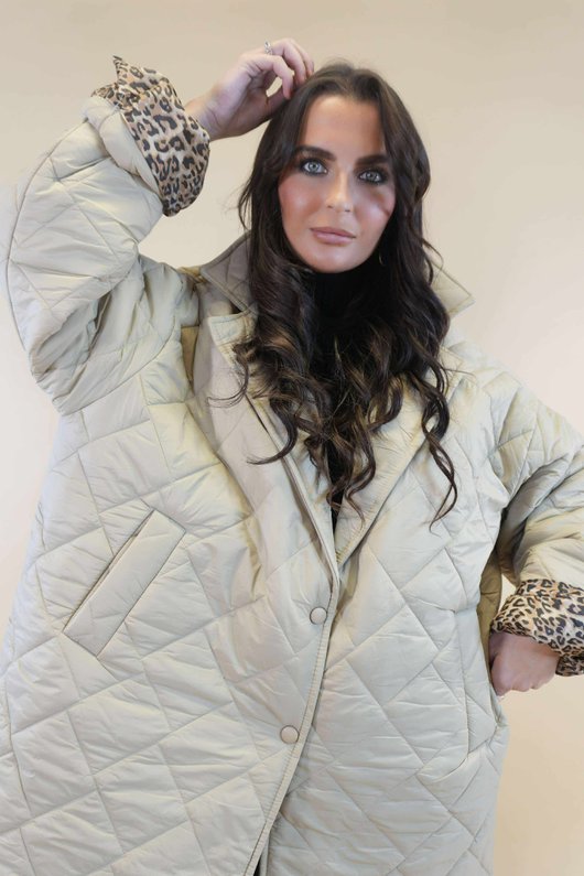 Chester Lapel Long Padded Coat Stone 