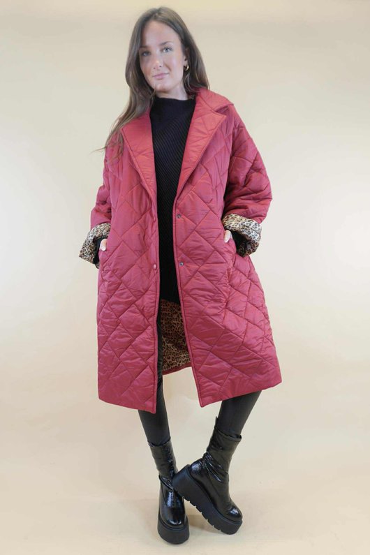 Chester Lapel Long Padded Coat Wine ' /43=